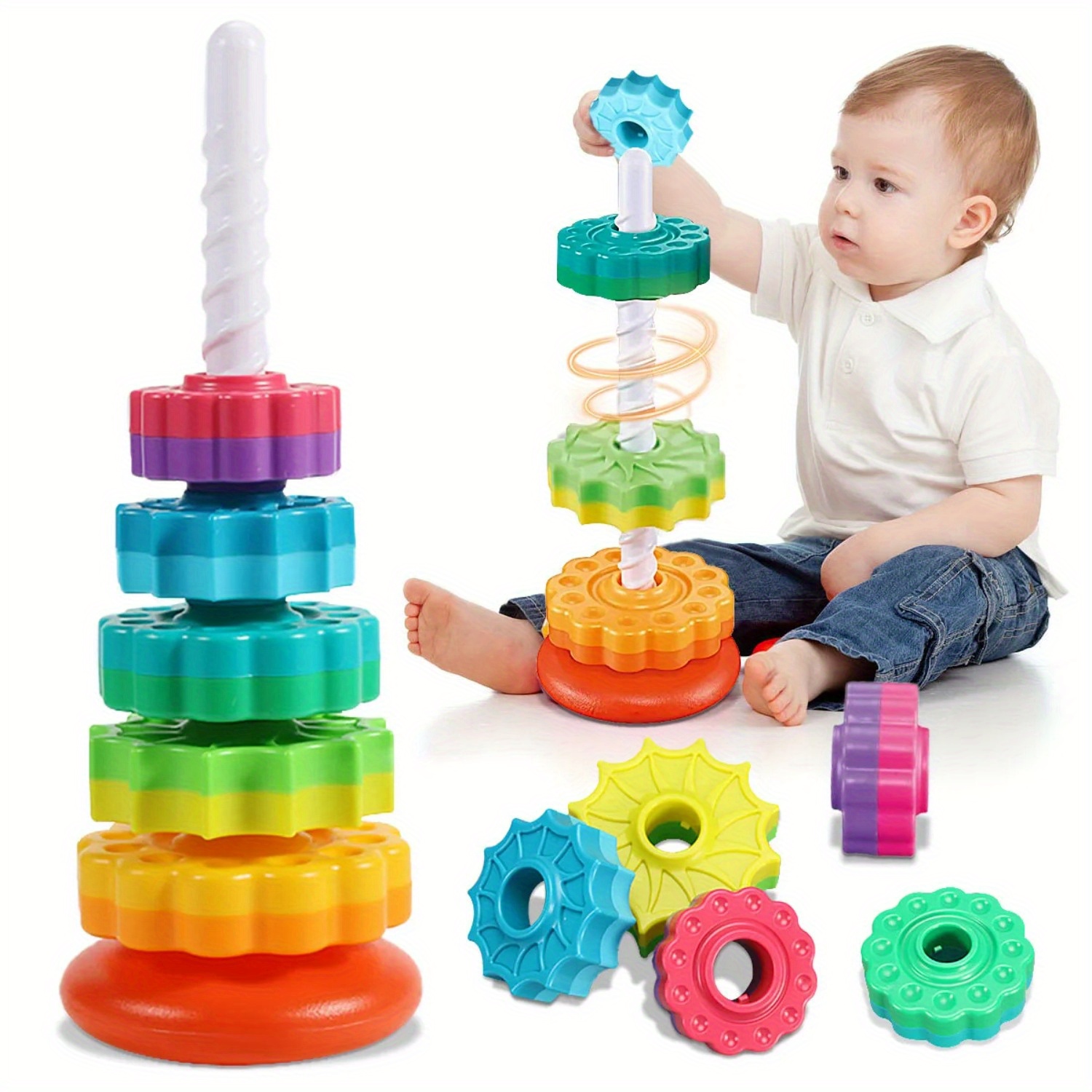 Toddler Learning Tower - Вращающаяся игрушка-головоломка Rainbow Tower Stack &